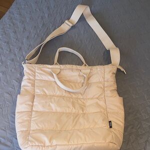 Stylish Cream Quilted Tote Bag crossbody